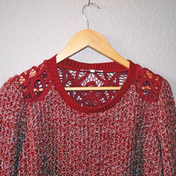 Miss Me Burgundy Red Women's Sweater with Crochet Sz M / Medium - Picture 4 of 10